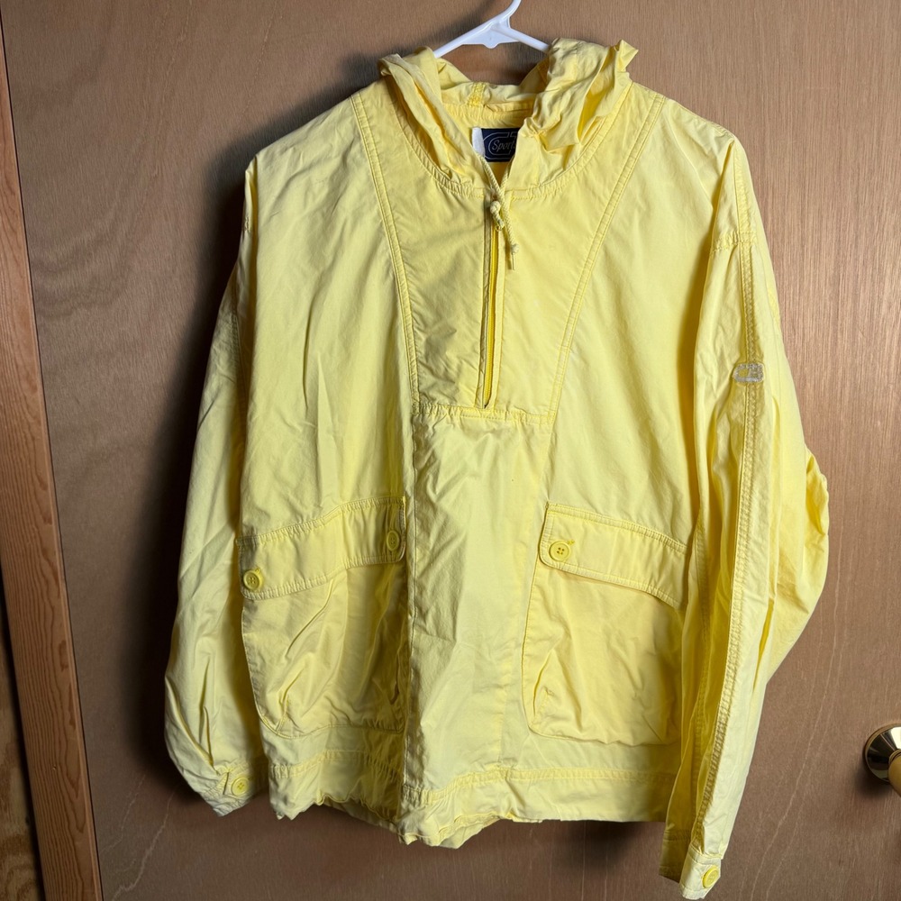 Vintage 1986 CB Sports Yellow Cotton Anorak Windbreaker Pullover Hooded Jacket L